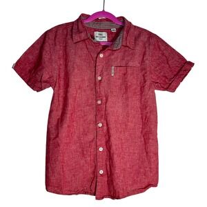 Ben Sherman Boys Red Linen Blend Short Sleeve Button Down Shirt Size‎ M 10/12